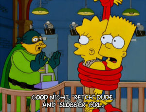 tied up,bart simpson,lisa simpson,episode 4,scared,season 11,comic book guy,frightened,11x04
