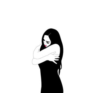 animation,black and white,xavieralopez,hug,illustration,self love,drawing,portrait,double,self portrait,love,loop,hair,woman,black and white and red