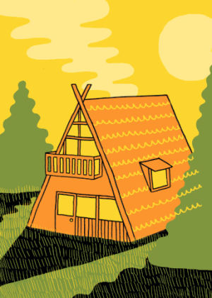 illustration,cabin,cozy,animation,fall,house,home,quiet,getaway,retreat,leesh,artist