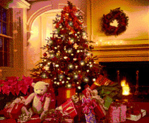 xmas,christmas tree,fireplace,christmas present