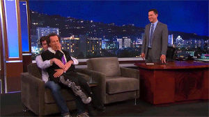 bill hader,jimmy kimmel,richard simmons,this is amazing,these are like my two favourite people,i love bills face when he realizes that richard is going to sit on him,how did i not know that they had met