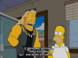homer simpson,dog the bounty hunter,season 20,angry,episode 1,tired,listening,20x01,beat up
