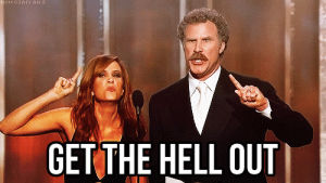 get out,angry,smiling,kristen wiig,will ferrell,golden globes,screaming,pointing