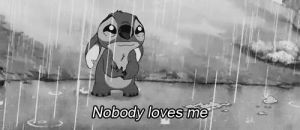 stitch,stich,cute stich,lluvia,love,black and white,disney,cute,sad,cartoon,beautiful,photography,sweet,black,white,nice,photo,alone,gorgeous,me,poor,loves,nobody,nobody loves me,ute,sitch,iamnothing