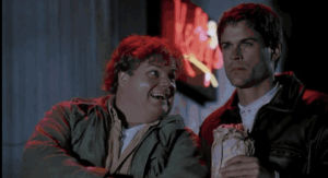 rob lowe,chris farley,excited,unimpressed,shut up,friedn