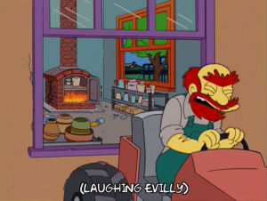 evil grin,tractor,episode 3,laughing,season 15,wicked,fireplace,willie,15x03
