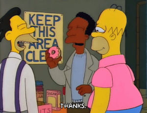 thanks,season 3,homer simpson,episode 1,laughing,lenny leonard,carl carlson,donut,3x01