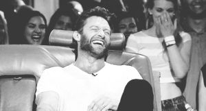 movies,laughing,couch,hugh jackman,relaxing