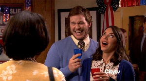 tv,parks and recreation,laughing,chris pratt,aubrey plaza,april ludgate,funny face,andy dwyer
