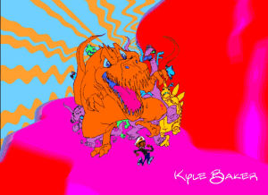 trippy,psychadelic,t rex,colorful