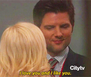 ben wyatt,parks and recreation,amy poehler,parks and rec,leslie knope,adam scott,awwww,ben and leslie,i love you and i like you