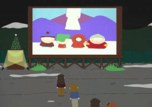 eric cartman,excited,stan marsh,kyle broflovski,kenny mccormick,jesus,screen,theater
