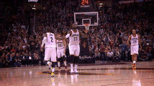 lebron james,kevin durant,friends,nba,excited,handshake,nba finals,kyrie irving,game 3,kd,teammates,in the zone,durant,the finals,2017 nba finals,game face,2017 nba finals game 3,high five,lets go