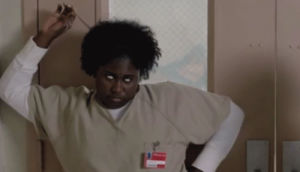 taystee,reaction,orange is the new black,oitnb,reaction s,uzo aduba,danielle brooks,oitnb season 3,bill nye netflix,ah this is the episode with the weird al reference aha
