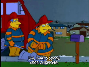 firefighter,mailbox,chief wiggum,season 4,angry,episode 3,barney gumble,axe,4x03