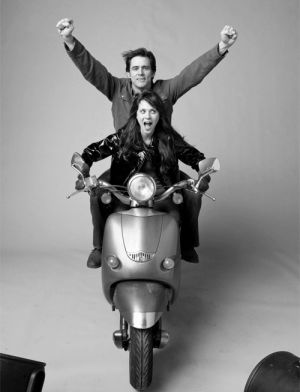 couple,zooey deschanel,scooter,jim carrey,yay,movies,film,excited,promo,yes man,contact sheet