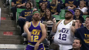 utah jazz,dance,funny,happy,dancing,basketball,nba,excited,fan,fans,playoffs,jazz,dance party,duo,nba fans