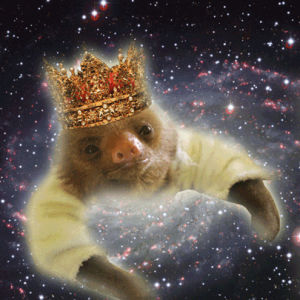 baby sloth,space,sloth,crown,glowing,sloth in space,sloth overlord,two toed sloth,sloth king,king sloth