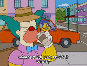 bart simpson,marge simpson,lisa simpson,episode 13,angry,car,season 16,drinking,cup,krusty the clown,shouting,16x13