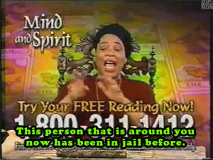 tarot cards,tv,television,90s,retro,commercial,1990s,jail,tarot,psychic,tv commercial,cleo,miss cleo,sandwichby