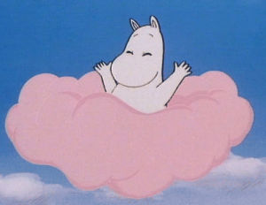 moomin,hippo,cute,finland,sky,snufkin,animation,cult tv,cloud,surrealism,hiya,tv,television,comedy,pink,hello,family,japan,hey,lovely,clouds,adventure,childhood,memories,girly,fairytale,inventor,partly cloudy
