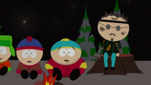 fire,eric cartman,stan marsh,kyle broflovski,talking,raahh