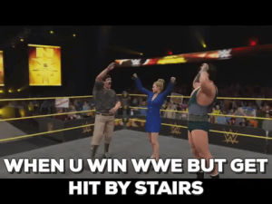 boom,wwe,wrestling,ouch,hit,pain,hurt,stairs,bang,ow,smack,beat up,thud,oopsie,owwww,win then lose