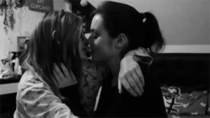 lesbian couple,kiss,black and white