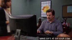 parks and recreation,dumpster,ron swanson,computer,april ludgate