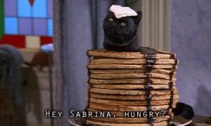 salem,sabrina the teenage witch,tv,television,90s,hungry,pancakes