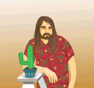illustration,portrait,beard,cactus,hawaiian shirt,gifology,people with plants
