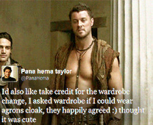 dan feuerriegel,season 3,smiling,war of the damned,pana hema taylor,movies,happy,kiss,celebration,twitter,agron,nasir,wotd,spartacus war of the damned,vengeance,spartacus vengeance,tweet,you are so,mr hand