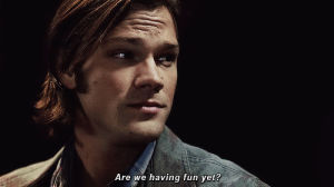sam winchester,supernatural,spn,sass,spn family,spn fandom,wayward sons,are we having fun yet,for everything,we have a for that