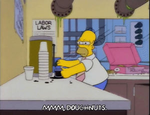 donuts,season 3,homer simpson,episode 17,excited,coffee,homer,lenny leonard,fresh,3x17,pig out