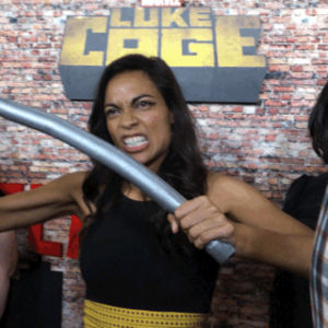 grr,rosario dawson,muscles,strong,luke cage red carpet