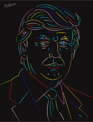 trump,neon,peekasso,cyber art,dark prince,portrait