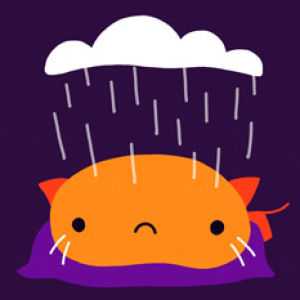 rain,depressed,cat,reaction,animals,cute,sad,artists on tumblr,emoji,orange,purple,shape,cindy suen,raining,rectangle,they make the internet better
