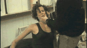 grabbing,sigourney weaver,movie,aliens,behind the scenes,special effects,shoving,twisting