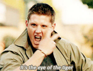 eye of the tiger,dean winchester,leg,supernatural,air guitar,youre my knight in shining armor