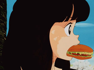 manga,90s,food,anime food,sailorfuku,anime,funny,hamburger,sailor suit