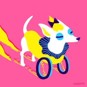animation,cute,dog,pink,foxadhd,cindy suen,adhd,chihuahua,wheel chair,2 legged