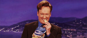 excited,eating,conan o brien