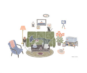 illustration,relaxing,cat,fish,duck,sofa,rainy day,thoka maer,thokamaer,colored pencil