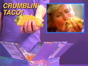fail,90s,taco,infomercial,retro,vhs,commercial,gift,delivery,crunch,gift delivery,crumbling taco