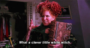 hocus pocus,bette midler,movie,film,90s,halloween,1990s,witch,90s fashion,winifred sanderson,white witch,what a clever little white witch