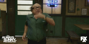 danny devito,encouragement,go for it,dance,morning,frank,sunny,fxx,entrance,its always sunny