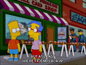 happy,bart simpson,friends,season 12,episode 11,ned flanders,smiling,pleased,12x11,shrugging,relief