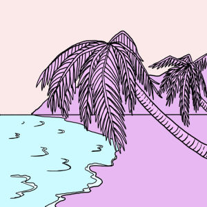 aesthetic,beach,illustration,chill,vaporwave,tropical,calm,pastel,palm,animation,loop,palm trees,lovely,pastel purple,california,waves,kawaii,pretty,girly,ocean,pastels,feminine,stefanie shank,stef shank
