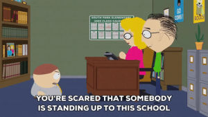 angry,eric cartman,principal victoria,lecturing,finger pointing,accusatory,mr mackey