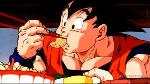 dragon ball z,feast,talking with mouth full,anime,eating,hungry,dbz